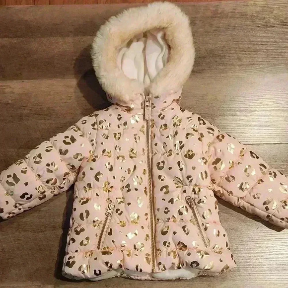 Carter's Fleece Lined Hooded Puffer Coat Pink Cheetah Print NWOT - Picture 1 of 6